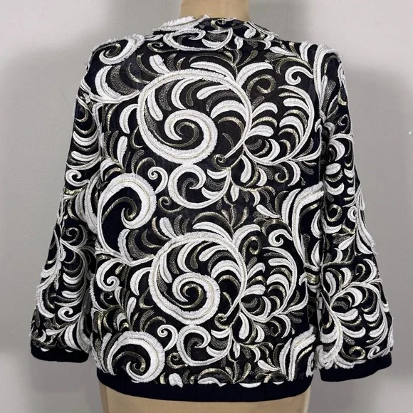 CHICO'S Travelers Scrolled Bomber Jacket Small Front Zip 3/4 Sleeve - Picture 9 of 15